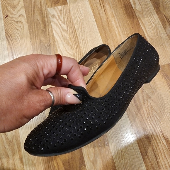 MIA women's black flat loafers sparkling Embellished shoes size 7 M - Picture 2 of 8